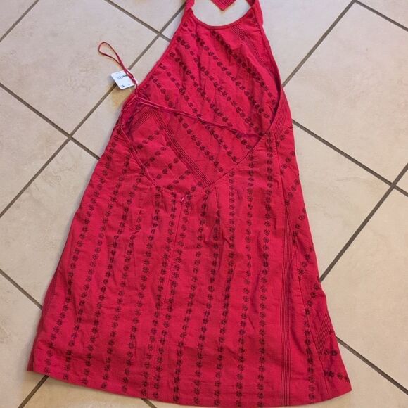 NWT Free People Juni Mini Dress Red Embroidered Cross Back  Size M - Picture 9 of 10